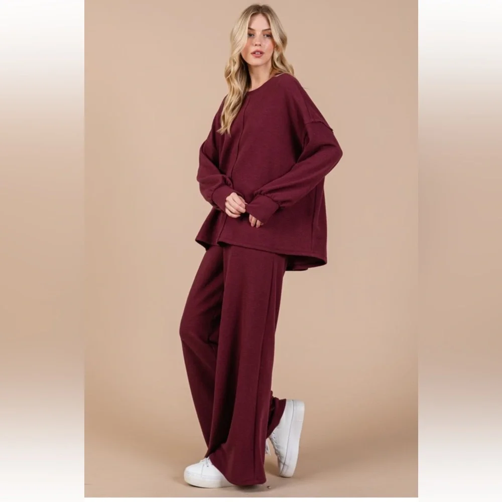 RESTOCKED Boho wide leg pant 2-piece sweatshirt set - Picture 2 of 7